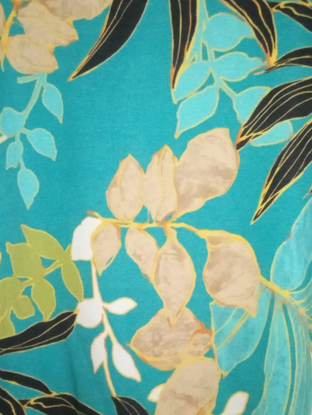 Chico’s XL 100% Pima Cotton Teal Tropical Floral Short Sleeve Top - Picture 5 of 8